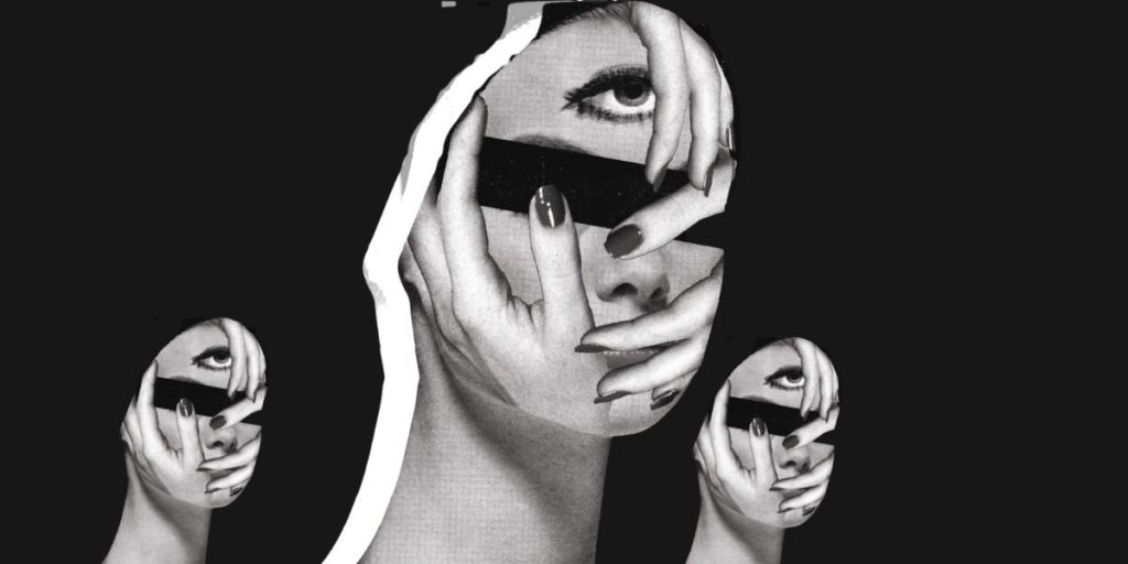 an abstract image of a face with its eyes covered with hands
